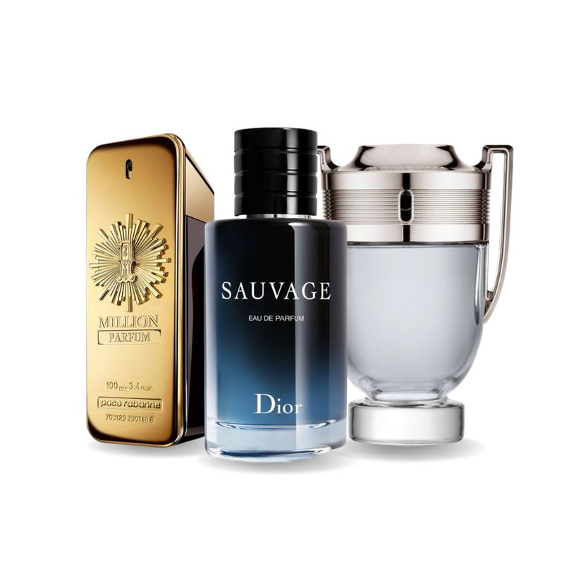 Combo aus 3 Herrenparfüms - 1 Million Parfum Paco Rabanne, Sauvage Dior et Invictus Paco Rabanne