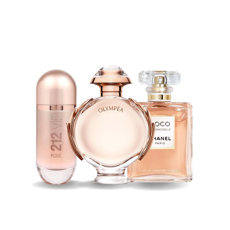 Combo aus 3 Damenparfüms - 212 VIP Rosé Carolina Herrera,  Olympéa Paco Rabanne et Coco Mademoiselle Chanel